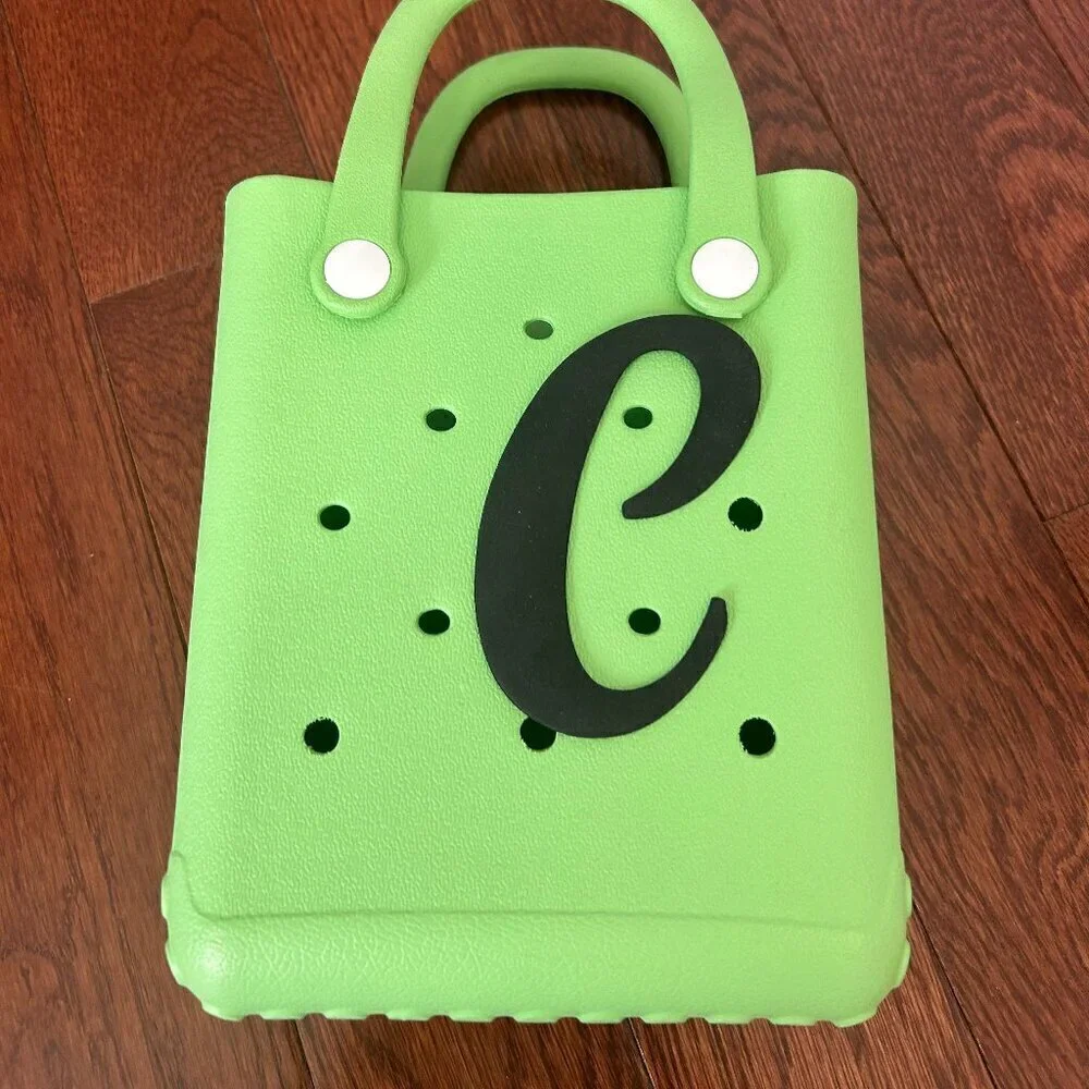 Green Mini Rubber Tote w Removeable "C" EUC - Picture 1 of 4